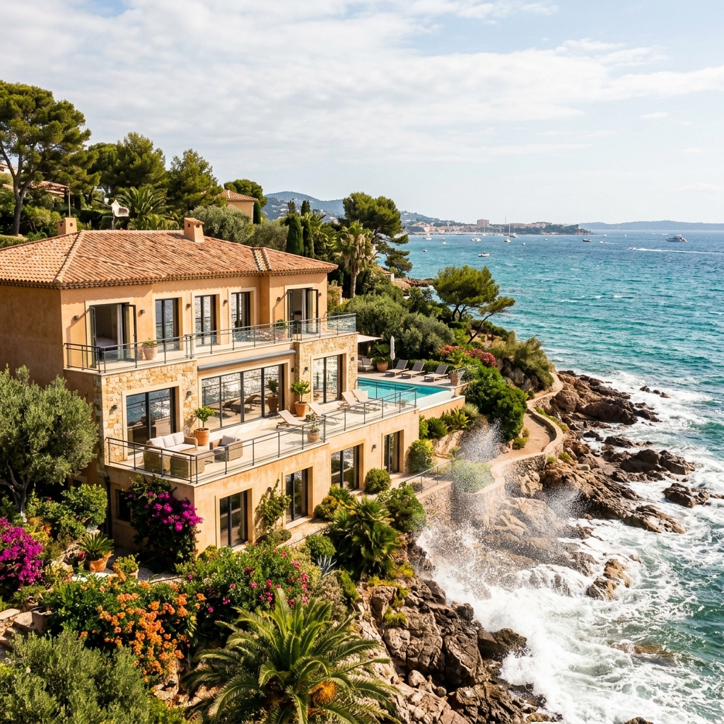 Villa côtière varoise équipée de fenêtres en aluminium gris anthracite traité marine