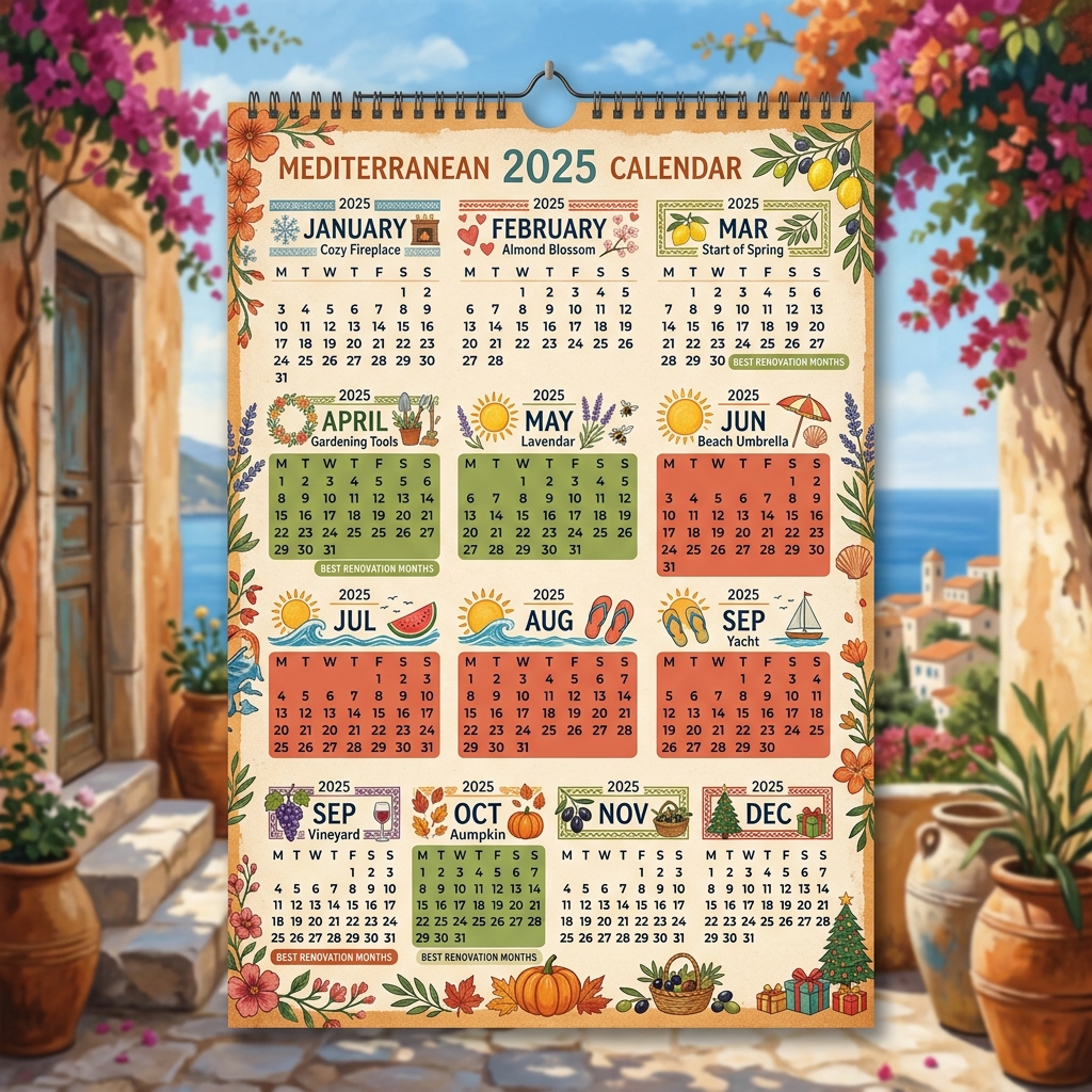 Calendrier avec saisons recommandées pour les travaux de menuiserie en Provence